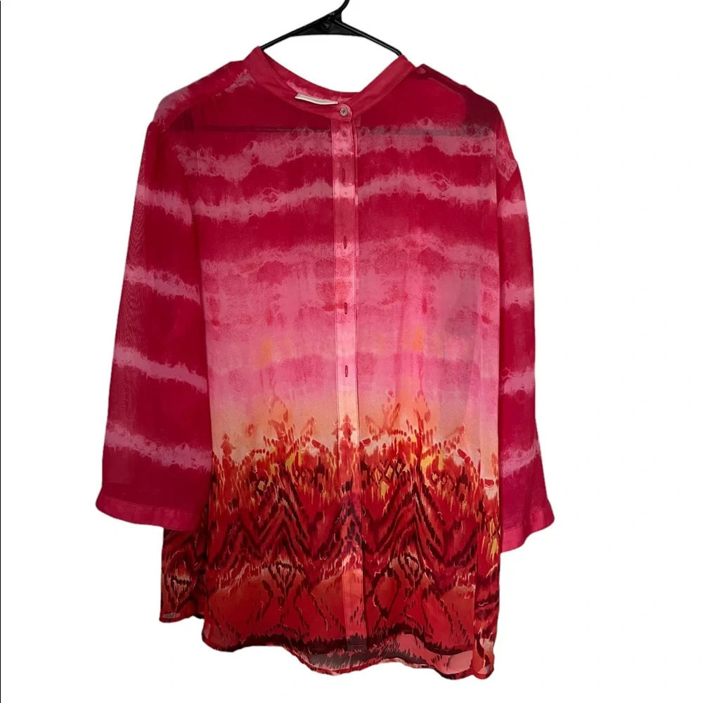 Chico's Women's Semi Sheer Blouse Pink Orange Size 3 (L/XL)